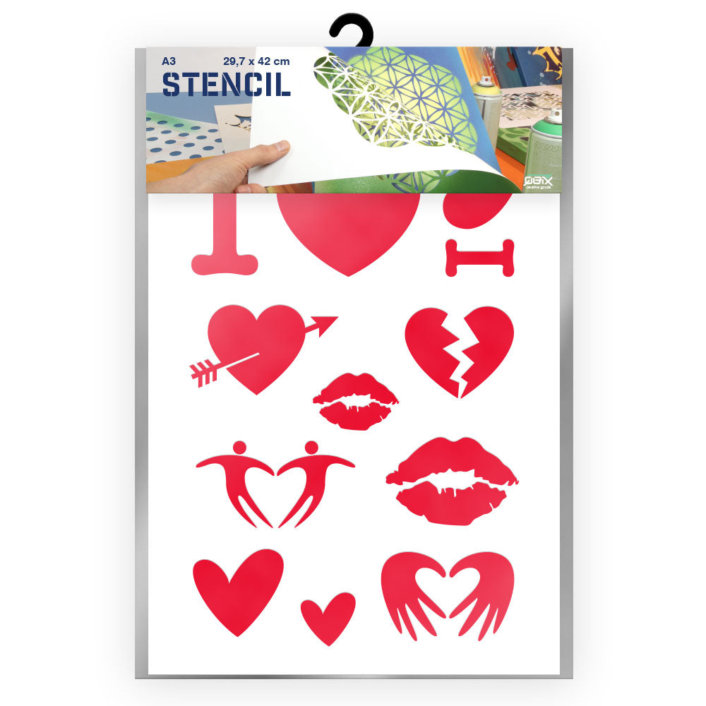 QBIX Stencil 1 Layer - Plastic - Symbols - Love/Valentine image 0