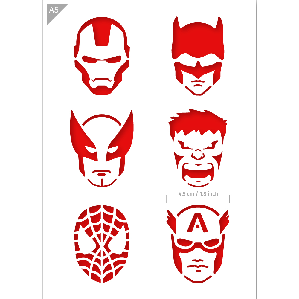 QBIX Stencil 1 Layer - Plastic - Symbols - Super Hero Faces image 2
