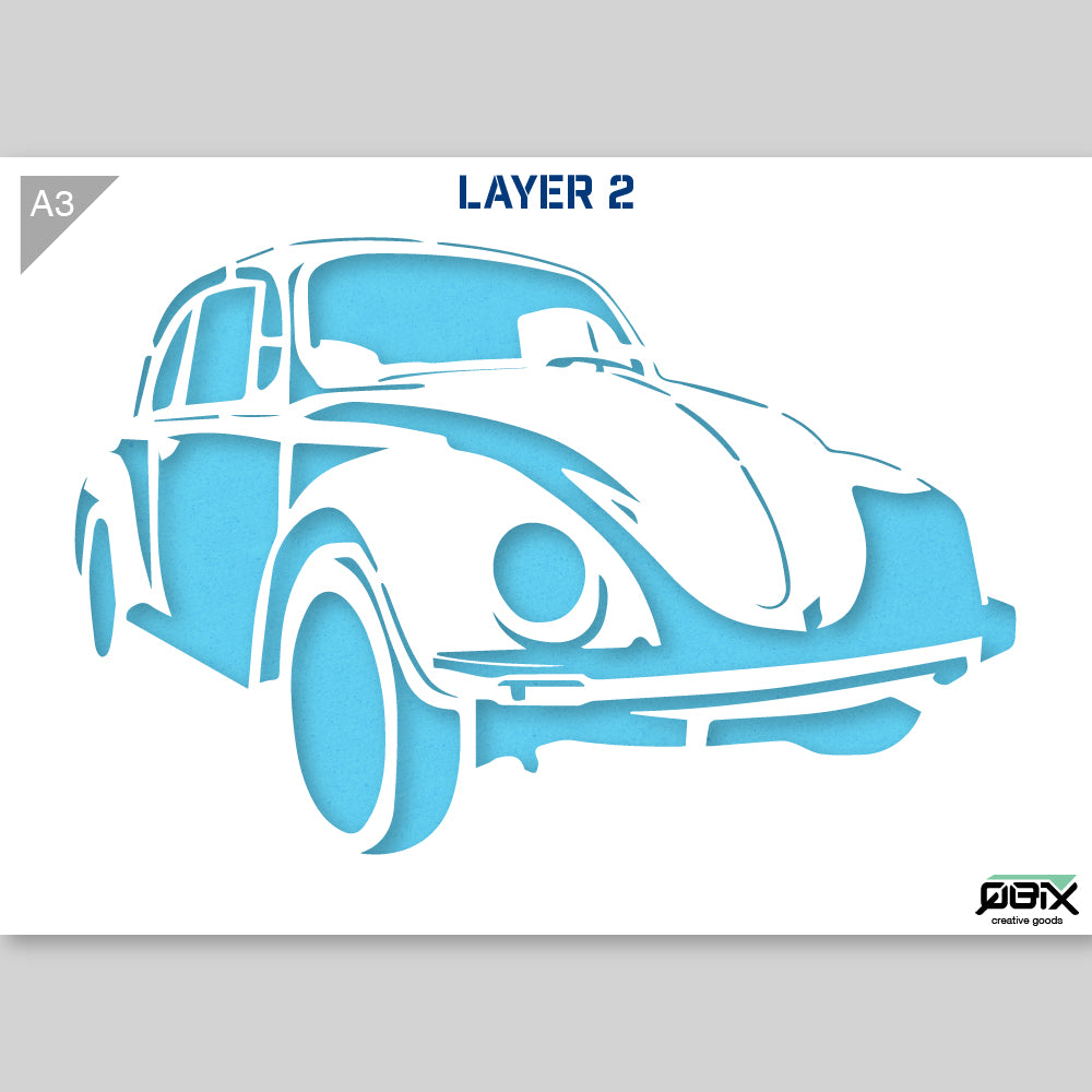 QBIX Stencil 2 Layer - Plastic - Vehicles - VW Beetle image 1