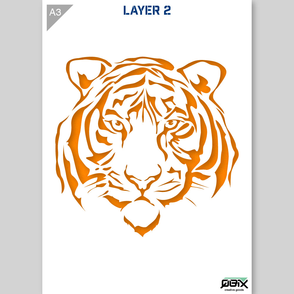 QBIX Stencil 2 Layer - Plastic - Animals - Tiger Head image 1