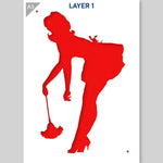 QBIX Stencil 2 Layer - Plastic - Pinup - Cleaning Lady image 2