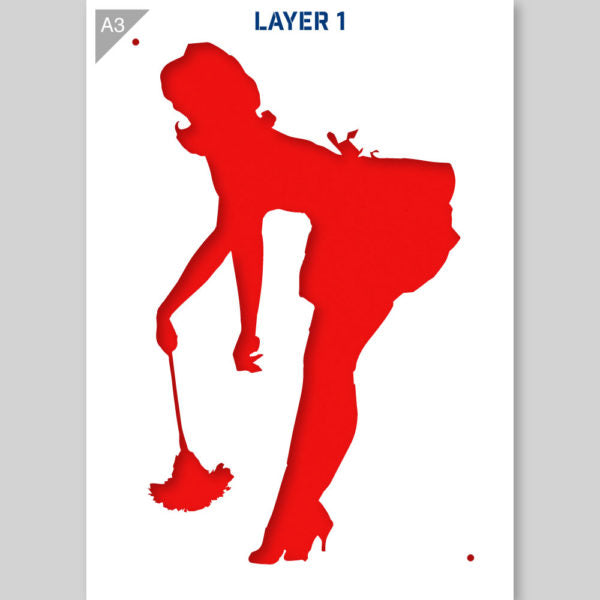 QBIX Stencil 2 Layer - Plastic - Pinup - Cleaning Lady image 2