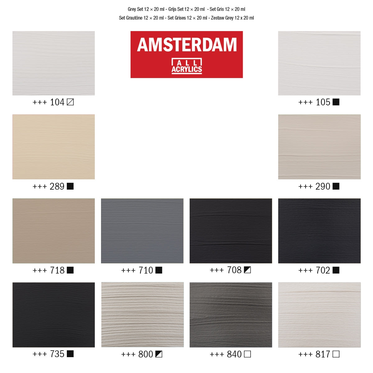 Amsterdam Acrylic Set - 12x 20ml - Grey image 2