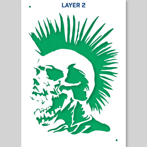 QBIX Stencil 2 Layer - Plastic - Skull - Mohawk image 2