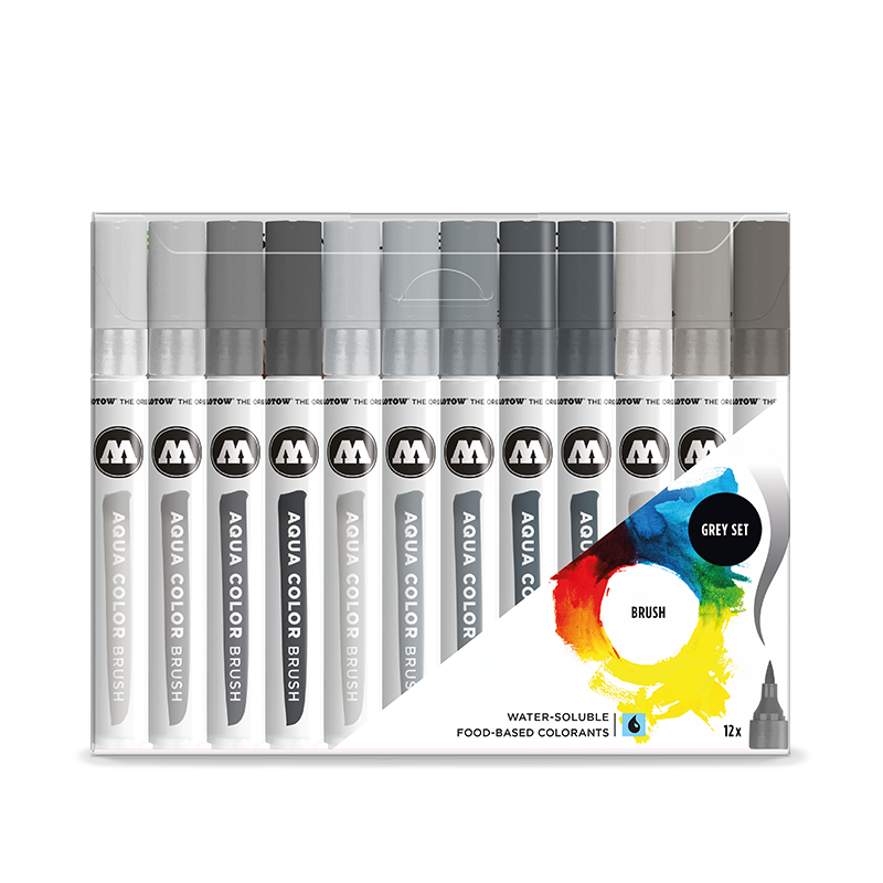 MOLOTOW Aqua Color Marker 12pc Set - Grey image 0