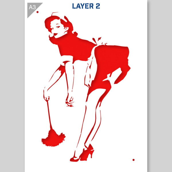 QBIX Stencil 2 Layer - Plastic - Pinup - Cleaning Lady image 1