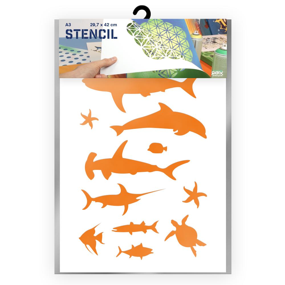 QBIX Stencil 1 Layer - Plastic - Animals - Fish Silhouettes image 0