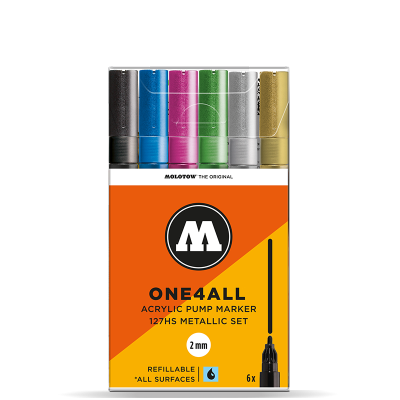 MOLOTOW ONE4ALL Marker Set 127HS 6pc - Metallic image 0