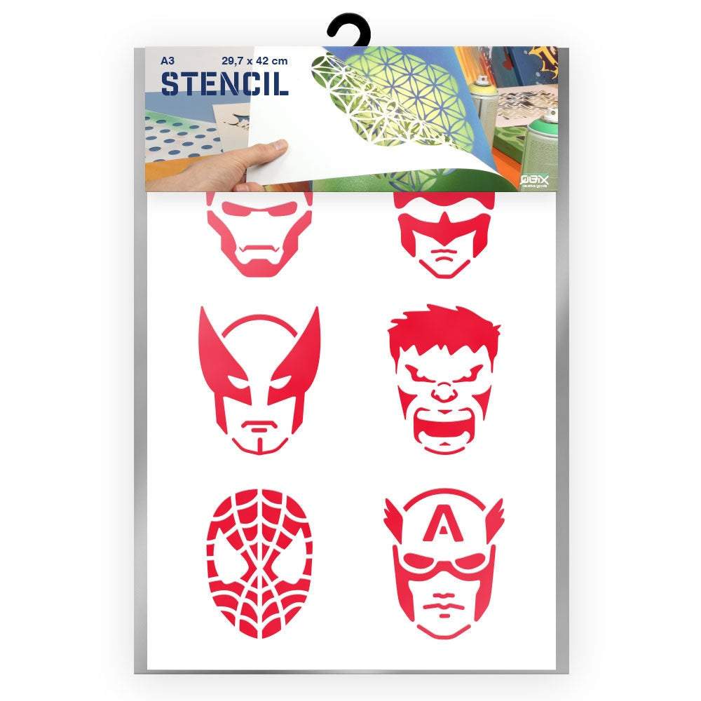 QBIX Stencil 1 Layer - Plastic - Symbols - Super Hero Faces image 0