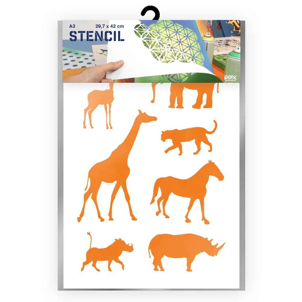 QBIX Stencil 1 Layer - Plastic - Animals - African Silhouettes image 0