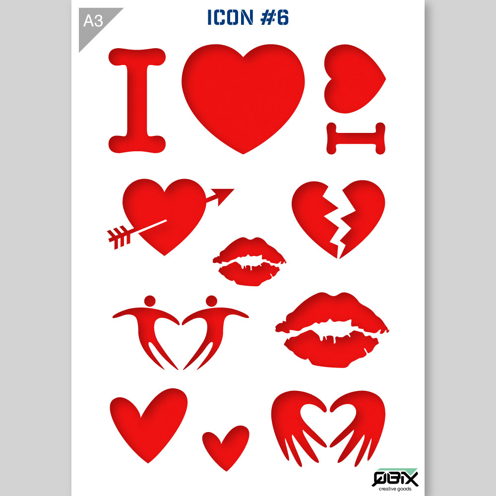 QBIX Stencil 1 Layer - Plastic - Symbols - Love/Valentine image 1