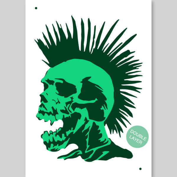 QBIX Stencil 2 Layer - Plastic - Skull - Mohawk image 0