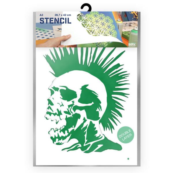 QBIX Stencil 2 Layer - Plastic - Skull - Mohawk image 3
